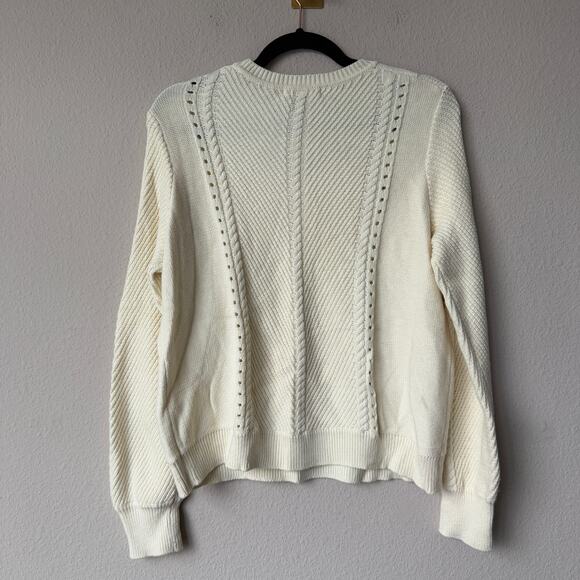 Marine Layer Jada Ivory Floral Embroidered Crewneck Sweater Size M - Picture 3 of 4